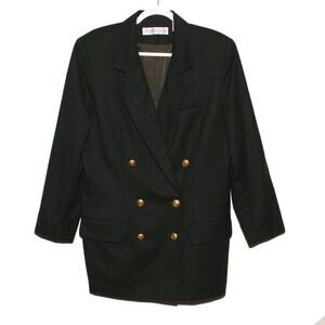 Vintage Valerie Stevens Green Long Wool Blazer Size 12 Double Breasted
